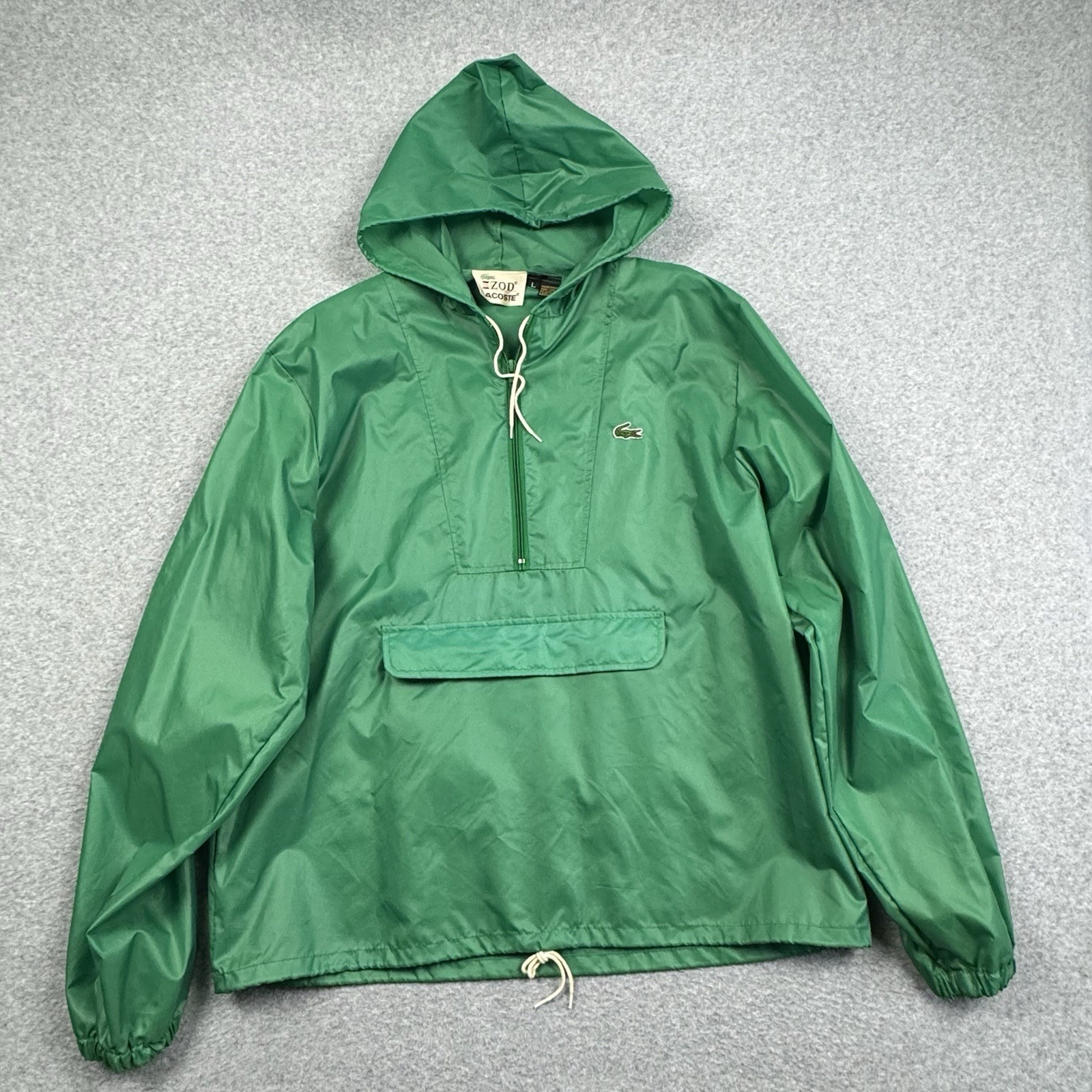 Vtg 70's Izod Lacoste Windbreaker Jacket Large Packable Green Sporty Preppy Euc